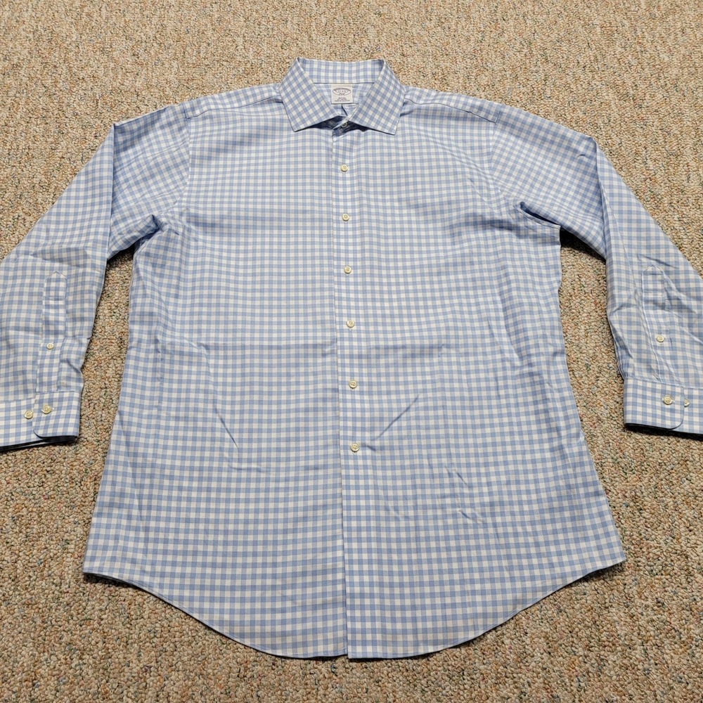 Brooks Brothers Shirt Mens 17 - 2/3 Blue Gingham Check Button‎ Down Slim Fit 346